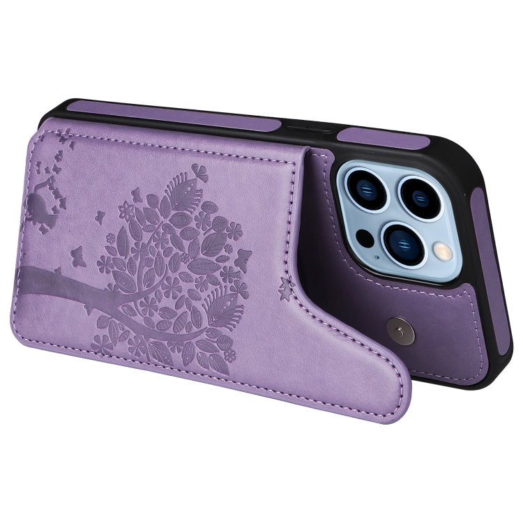 For iPhone 13 Pro Max Cat Tree Embossing Pattern Shockproof Phone Case