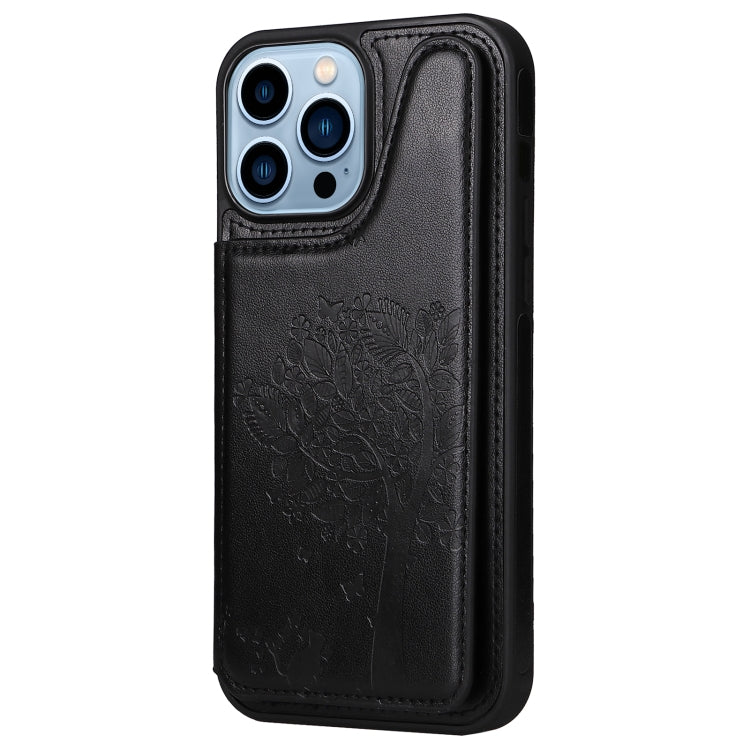 For iPhone 13 Pro Max Cat Tree Embossing Pattern Shockproof Phone Case