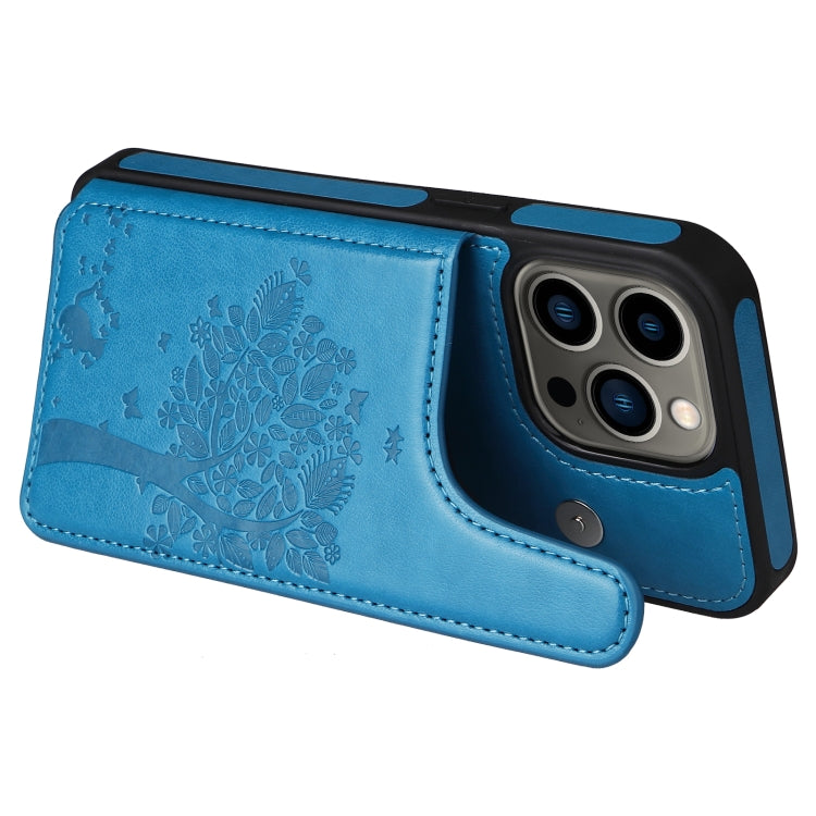 For iPhone 13 Pro Cat Tree Embossing Pattern Shockproof Phone Case