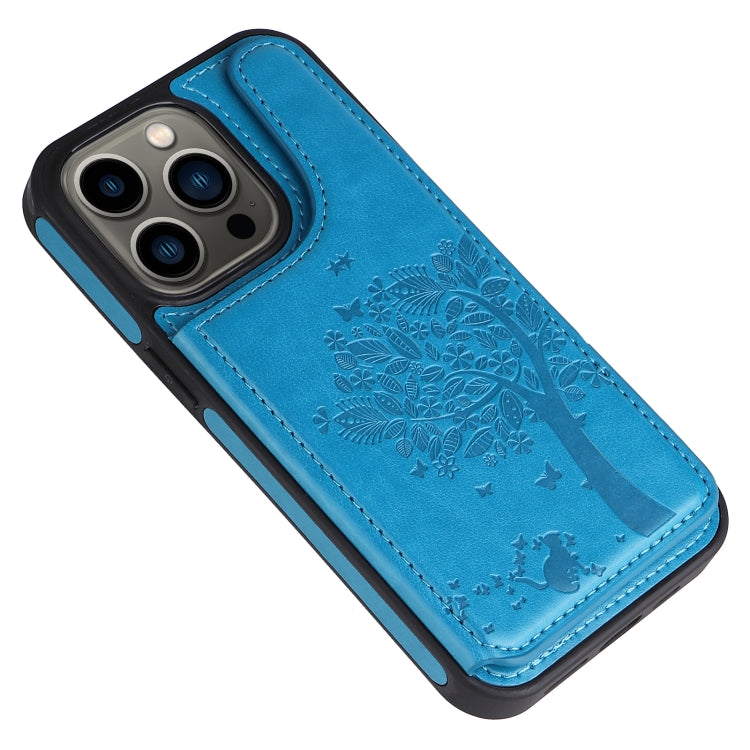 For iPhone 13 Pro Cat Tree Embossing Pattern Shockproof Phone Case