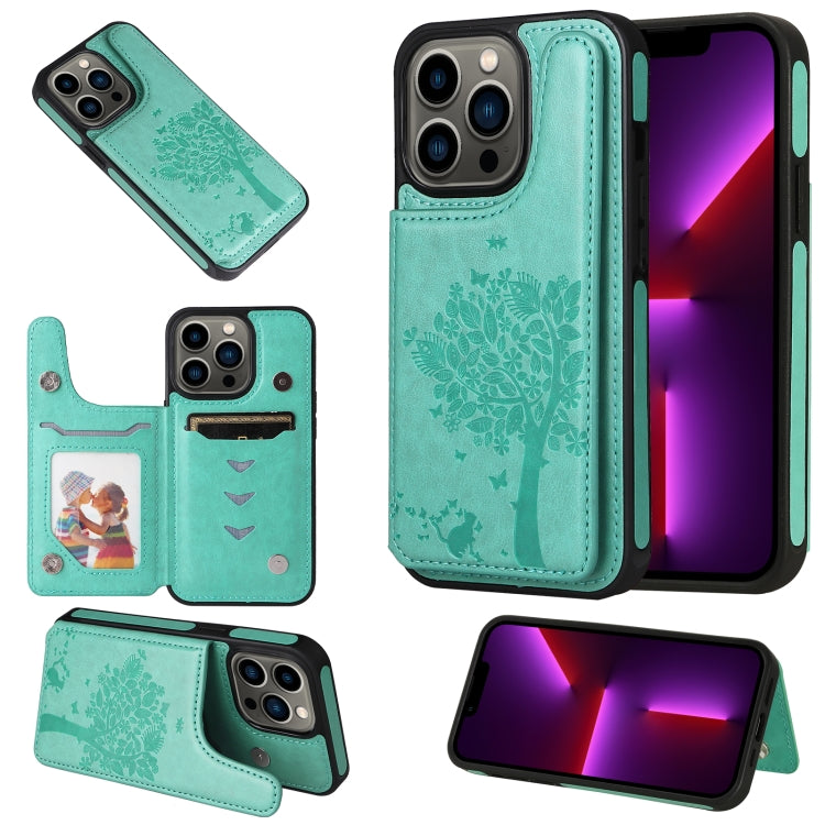 For iPhone 13 Pro Cat Tree Embossing Pattern Shockproof Phone Case