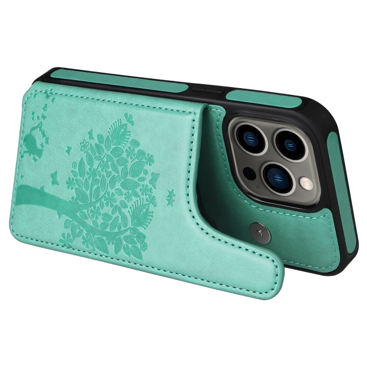 For iPhone 13 Pro Cat Tree Embossing Pattern Shockproof Phone Case