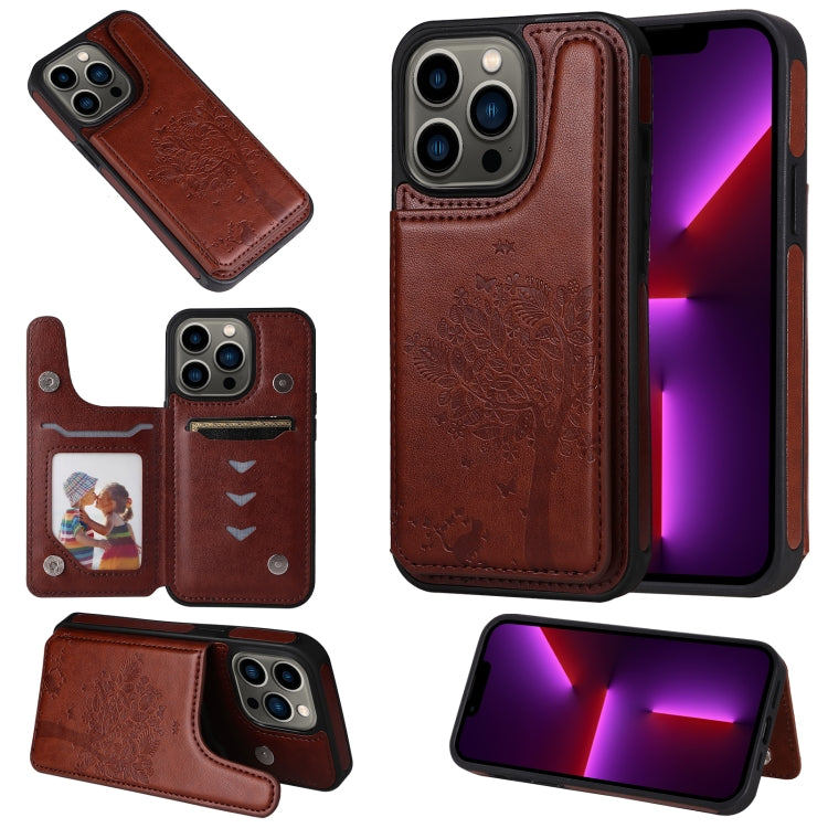 For iPhone 13 Pro Cat Tree Embossing Pattern Shockproof Phone Case