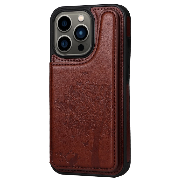 For iPhone 13 Pro Cat Tree Embossing Pattern Shockproof Phone Case