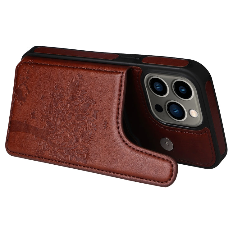 For iPhone 13 Pro Cat Tree Embossing Pattern Shockproof Phone Case