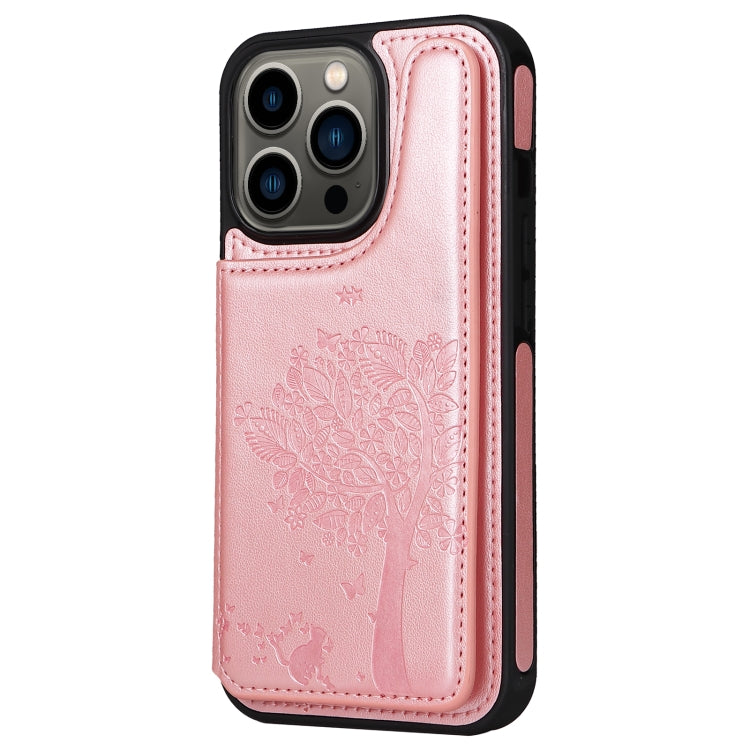 For iPhone 13 Pro Cat Tree Embossing Pattern Shockproof Phone Case