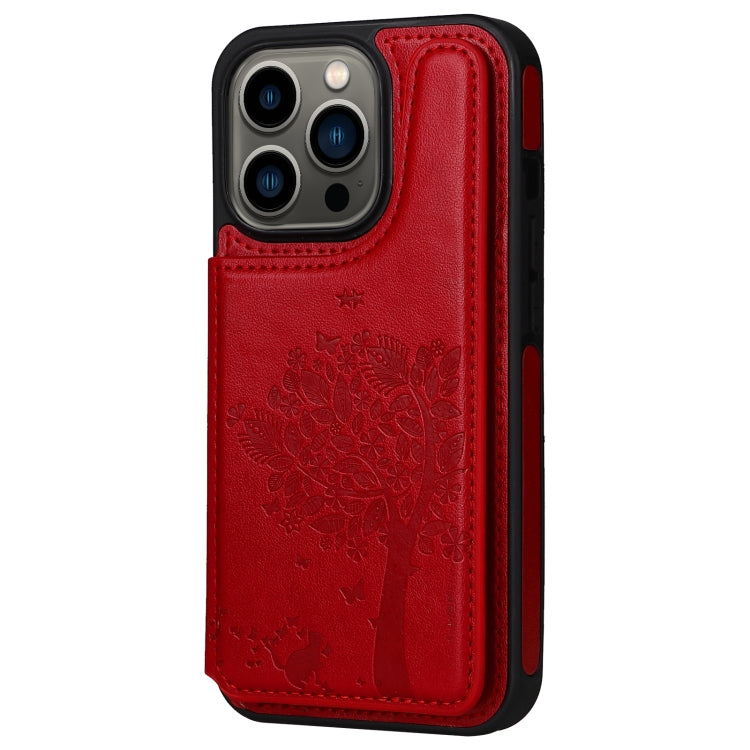 For iPhone 13 Pro Cat Tree Embossing Pattern Shockproof Phone Case