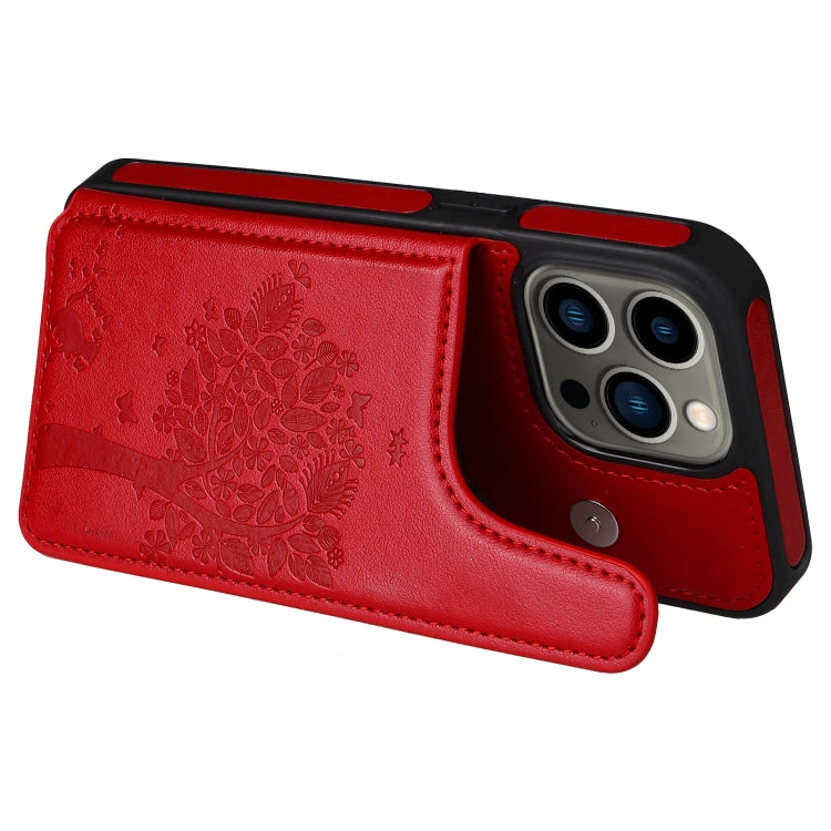 For iPhone 13 Pro Cat Tree Embossing Pattern Shockproof Phone Case