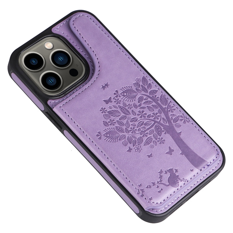 For iPhone 13 Pro Cat Tree Embossing Pattern Shockproof Phone Case