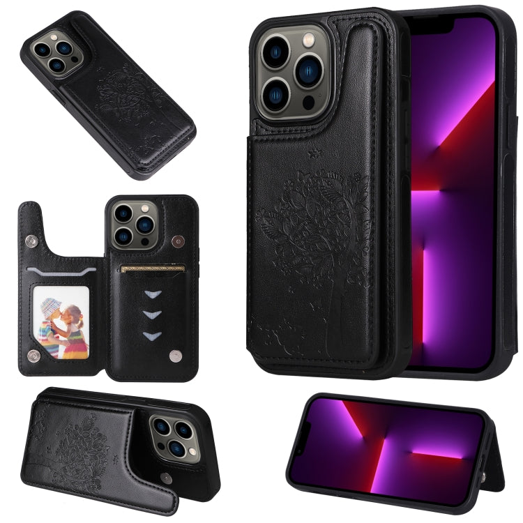 For iPhone 13 Pro Cat Tree Embossing Pattern Shockproof Phone Case