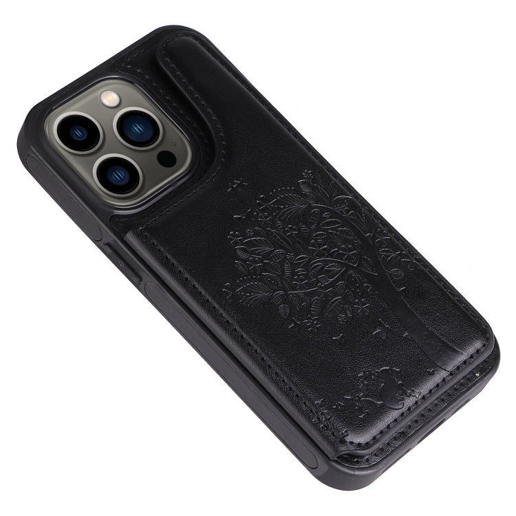 For iPhone 13 Pro Cat Tree Embossing Pattern Shockproof Phone Case