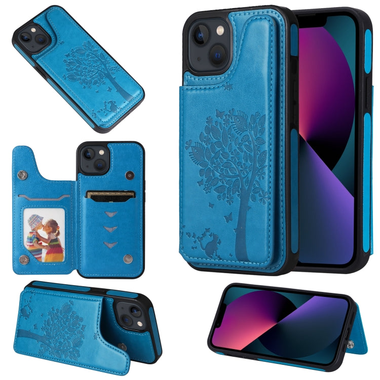 For iPhone 13 mini Cat Tree Embossing Pattern Shockproof Phone Case