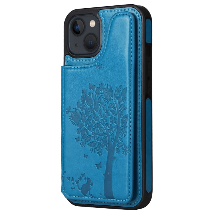 For iPhone 13 mini Cat Tree Embossing Pattern Shockproof Phone Case