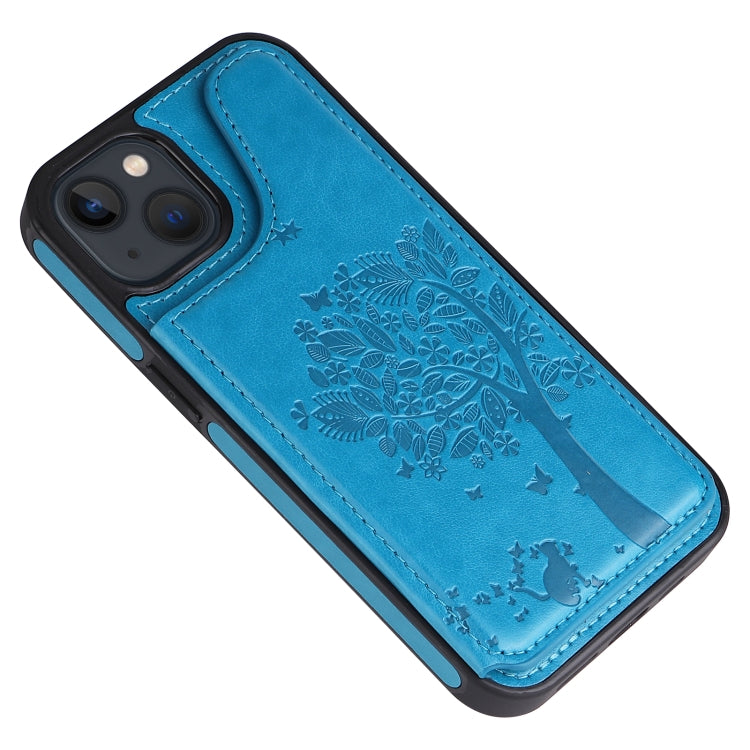 For iPhone 13 mini Cat Tree Embossing Pattern Shockproof Phone Case