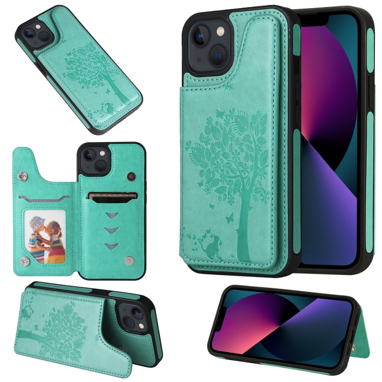 For iPhone 13 mini Cat Tree Embossing Pattern Shockproof Phone Case
