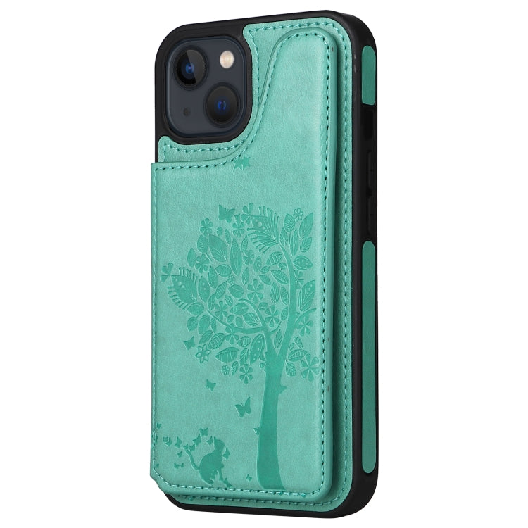 For iPhone 13 mini Cat Tree Embossing Pattern Shockproof Phone Case