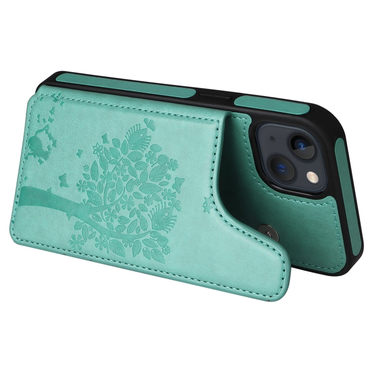 For iPhone 13 mini Cat Tree Embossing Pattern Shockproof Phone Case