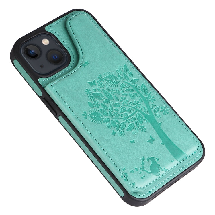 For iPhone 13 mini Cat Tree Embossing Pattern Shockproof Phone Case
