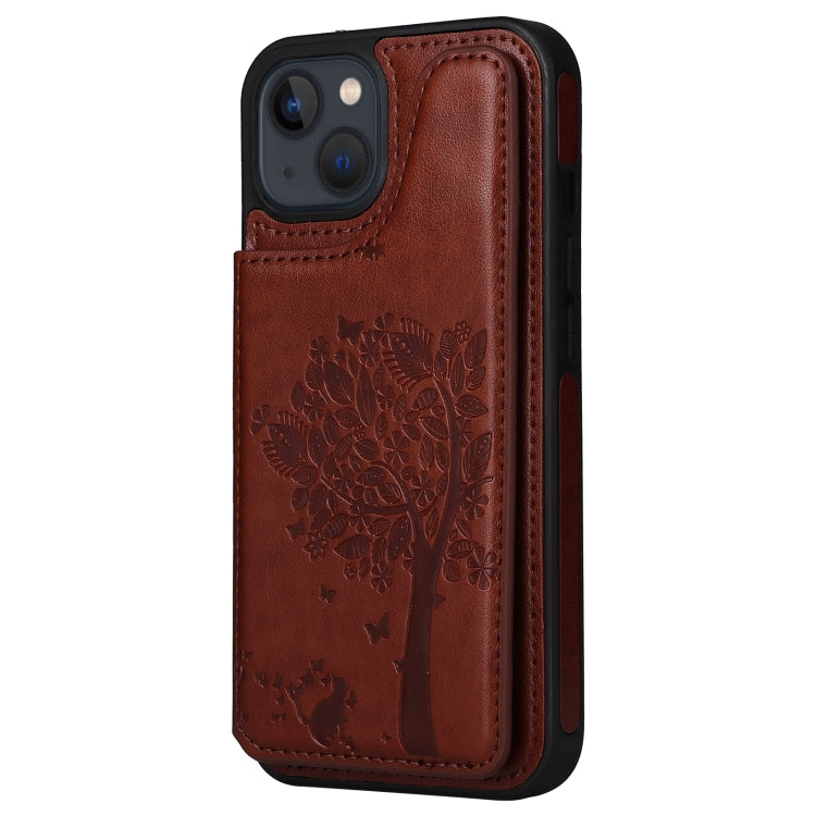 For iPhone 13 mini Cat Tree Embossing Pattern Shockproof Phone Case