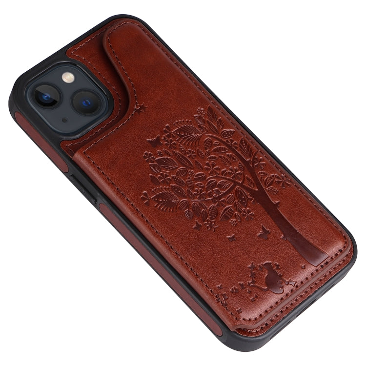 For iPhone 13 mini Cat Tree Embossing Pattern Shockproof Phone Case