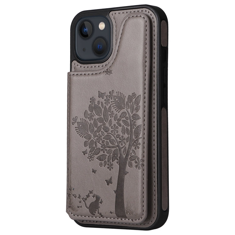 For iPhone 13 mini Cat Tree Embossing Pattern Shockproof Phone Case