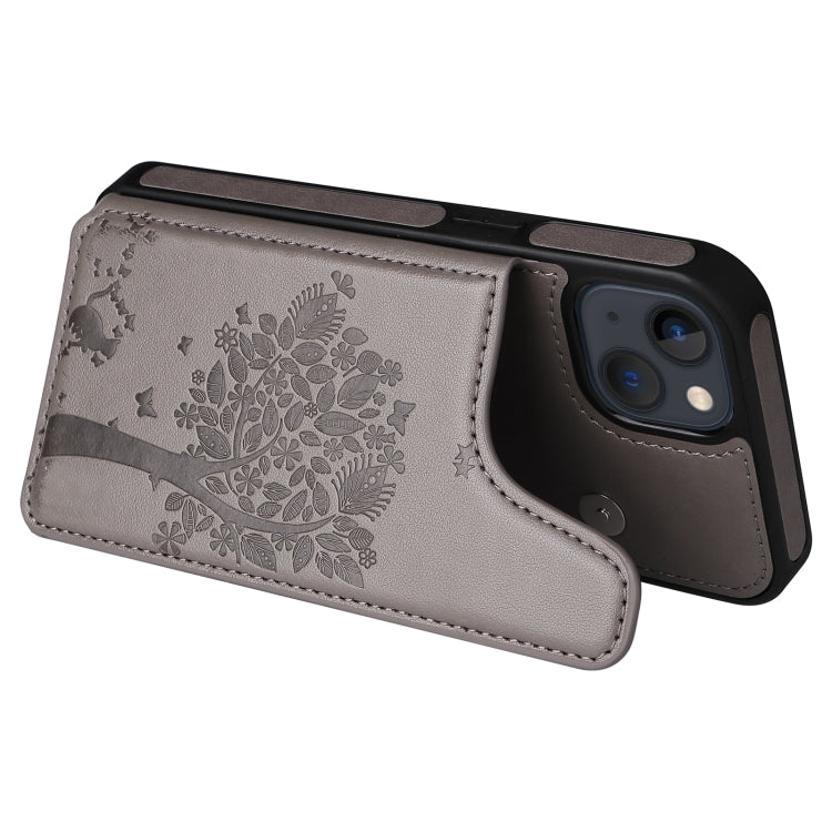 For iPhone 13 mini Cat Tree Embossing Pattern Shockproof Phone Case