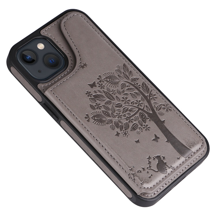 For iPhone 13 mini Cat Tree Embossing Pattern Shockproof Phone Case