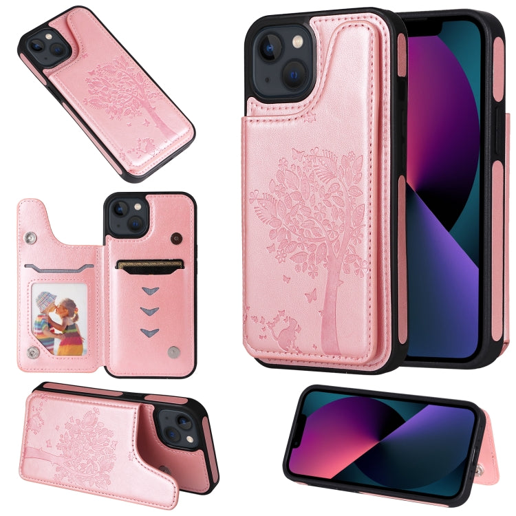 For iPhone 13 mini Cat Tree Embossing Pattern Shockproof Phone Case