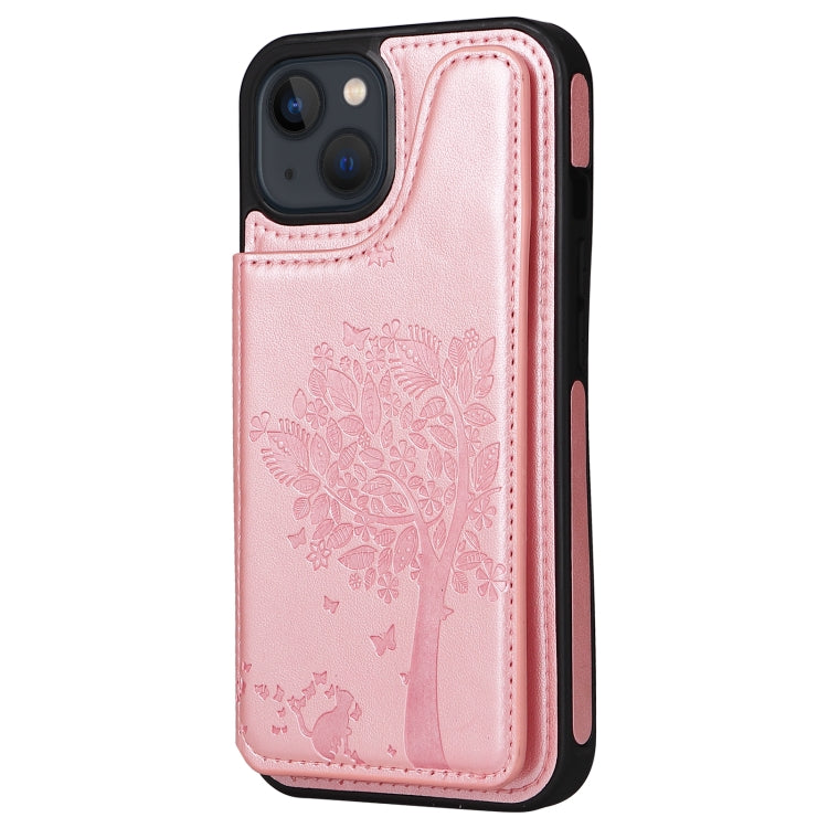 For iPhone 13 mini Cat Tree Embossing Pattern Shockproof Phone Case