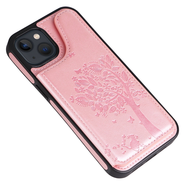 For iPhone 13 mini Cat Tree Embossing Pattern Shockproof Phone Case