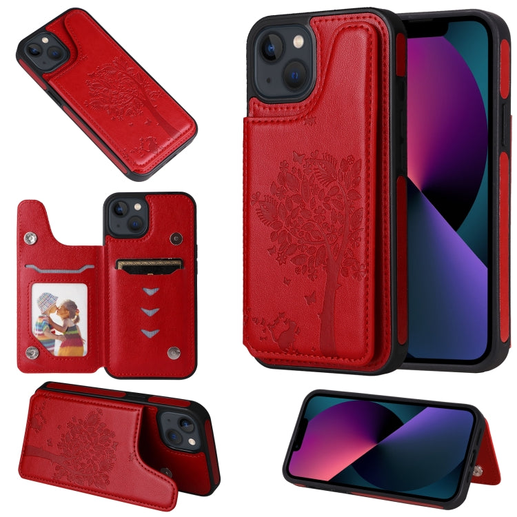 For iPhone 13 mini Cat Tree Embossing Pattern Shockproof Phone Case