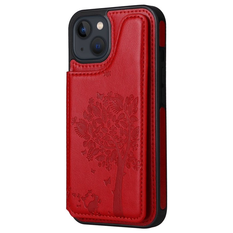 For iPhone 13 mini Cat Tree Embossing Pattern Shockproof Phone Case
