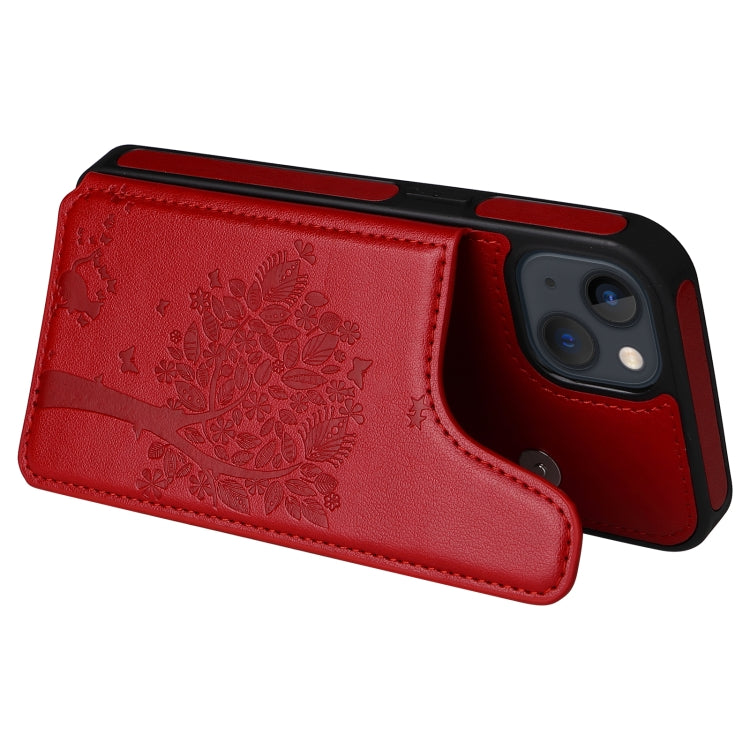 For iPhone 13 mini Cat Tree Embossing Pattern Shockproof Phone Case