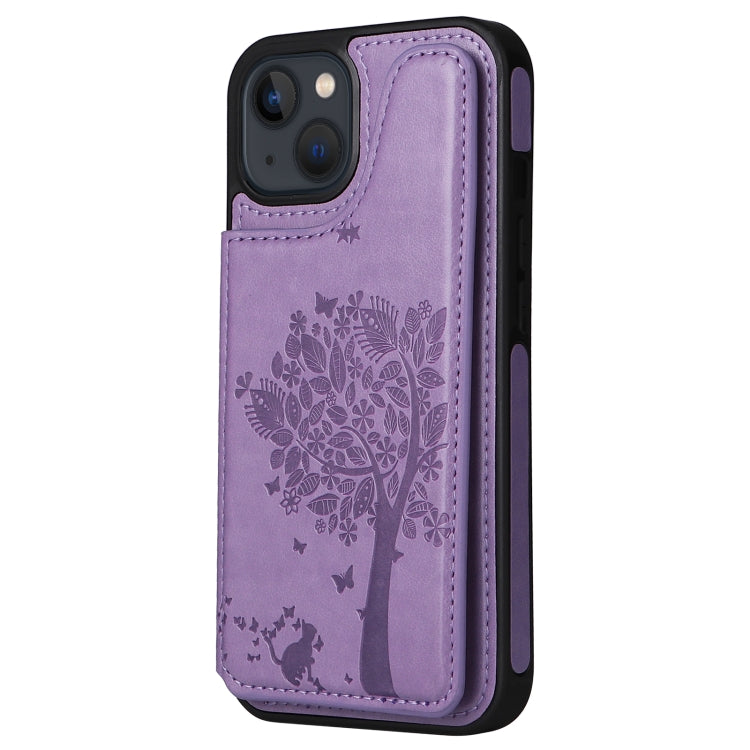 For iPhone 13 mini Cat Tree Embossing Pattern Shockproof Phone Case
