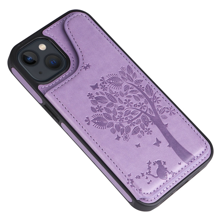 For iPhone 13 mini Cat Tree Embossing Pattern Shockproof Phone Case