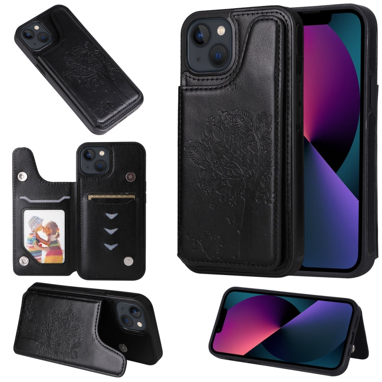 For iPhone 13 mini Cat Tree Embossing Pattern Shockproof Phone Case