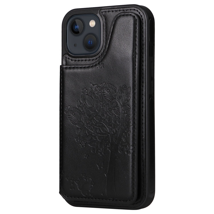 For iPhone 13 mini Cat Tree Embossing Pattern Shockproof Phone Case