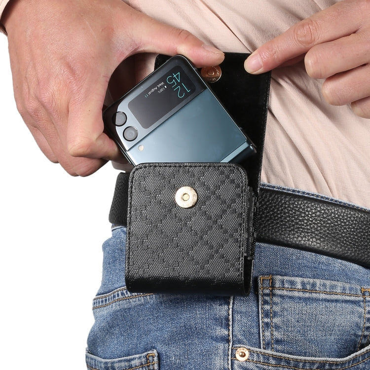 For Samsung Galaxy Z Flip3 5G Checkered Texture Waist Hanging Phone Case(Black)