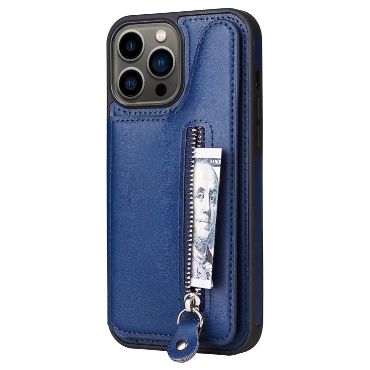 For iPhone 13 Pro Max Solid Color Double Buckle Zipper Shockproof Phone Case