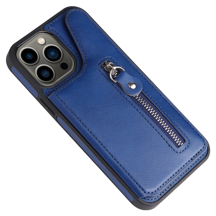 For iPhone 13 Pro Max Solid Color Double Buckle Zipper Shockproof Phone Case