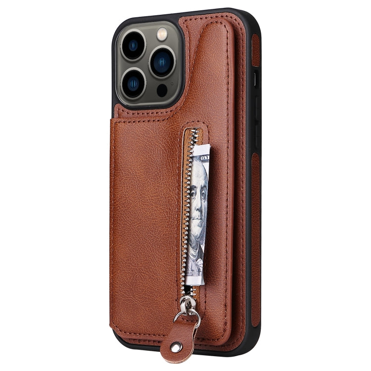 For iPhone 13 Pro Max Solid Color Double Buckle Zipper Shockproof Phone Case