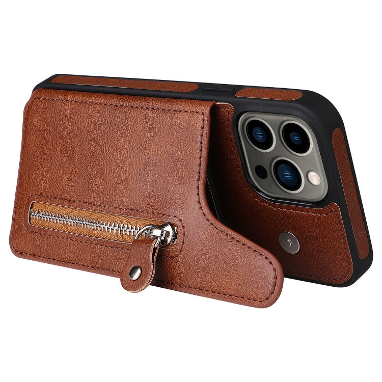 For iPhone 13 Pro Max Solid Color Double Buckle Zipper Shockproof Phone Case