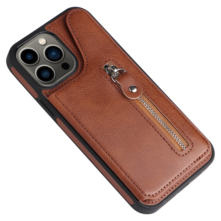 For iPhone 13 Pro Max Solid Color Double Buckle Zipper Shockproof Phone Case
