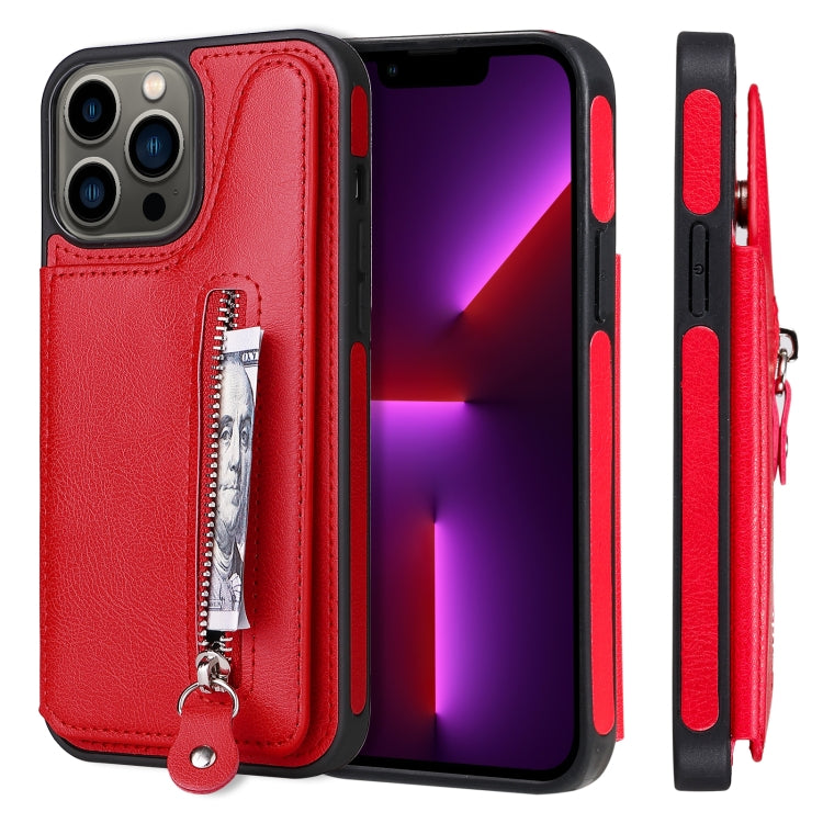 For iPhone 13 Pro Max Solid Color Double Buckle Zipper Shockproof Phone Case