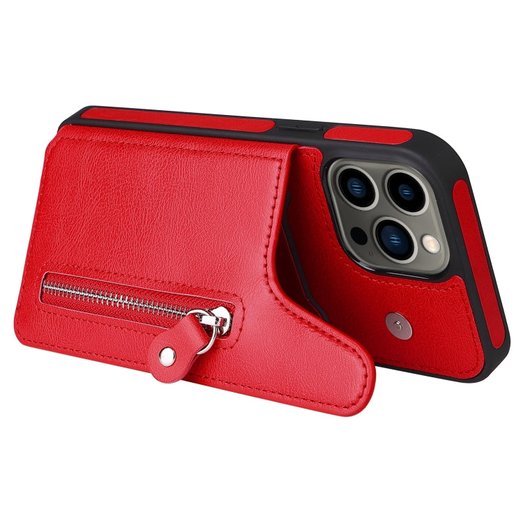 For iPhone 13 Pro Max Solid Color Double Buckle Zipper Shockproof Phone Case