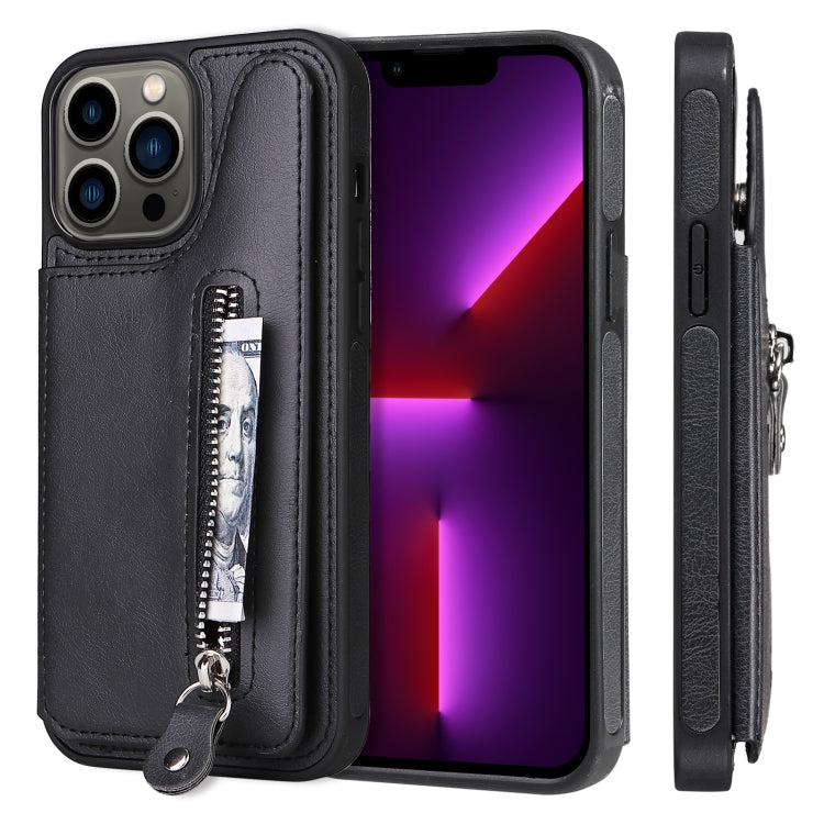 For iPhone 13 Pro Max Solid Color Double Buckle Zipper Shockproof Phone Case