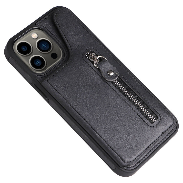 For iPhone 13 Pro Max Solid Color Double Buckle Zipper Shockproof Phone Case