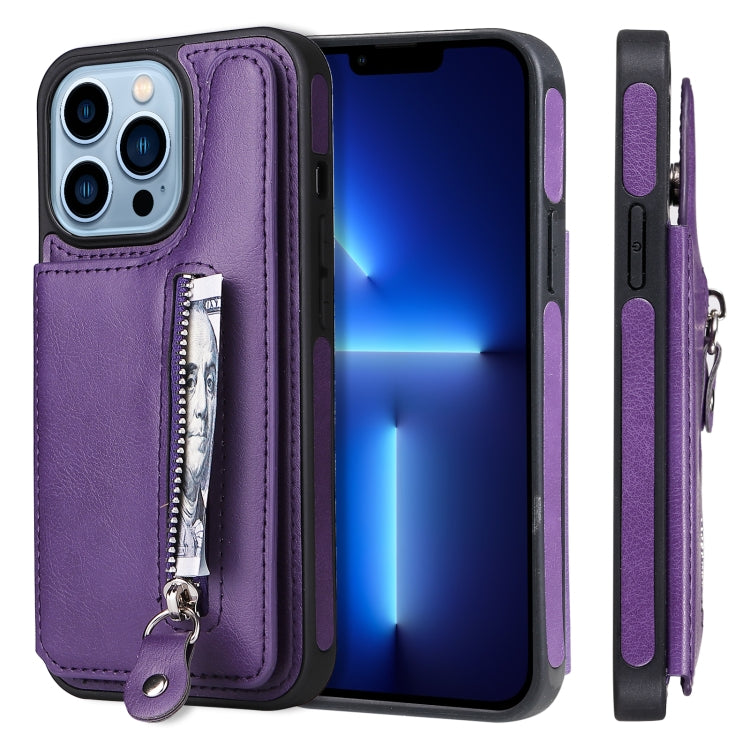 For iPhone 13 Pro Solid Color Double Buckle Zipper Shockproof Phone Case