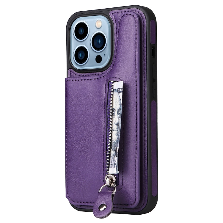 For iPhone 13 Pro Solid Color Double Buckle Zipper Shockproof Phone Case