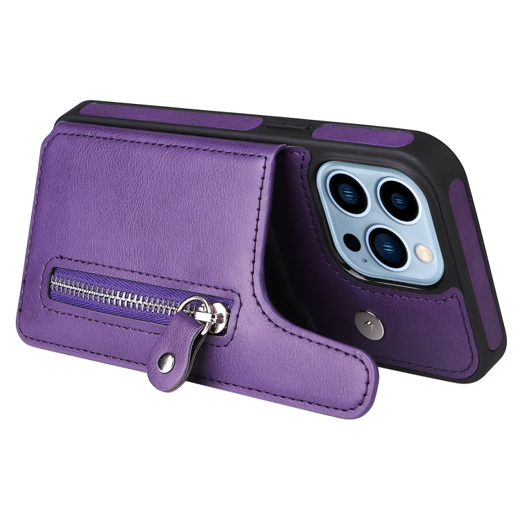 For iPhone 13 Pro Solid Color Double Buckle Zipper Shockproof Phone Case